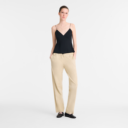 Leather straight pants , Linen - Leather