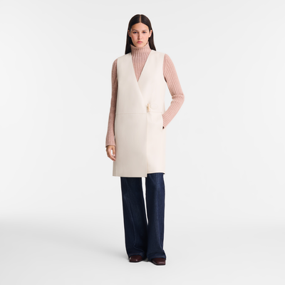 Sleeveless jacket , Ecru - Leather