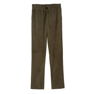 Leather straight pants , Khaki - Leather