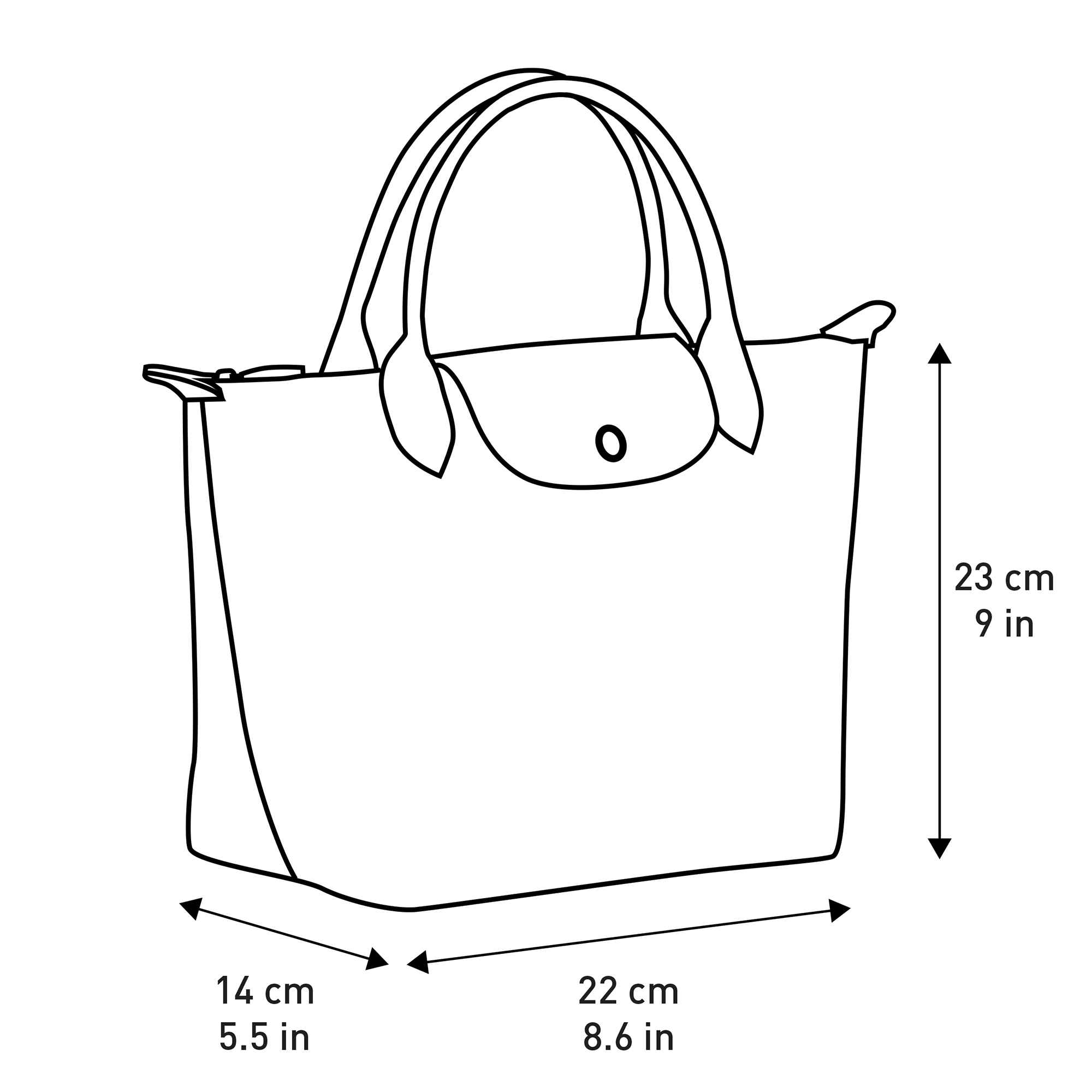 longchamp le pliage size comparison cm