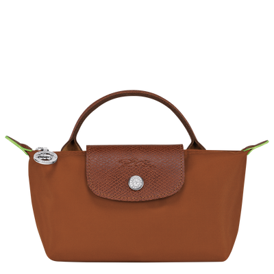 Le Pliage Green Pouch with handle , Cognac - Recycled canvas