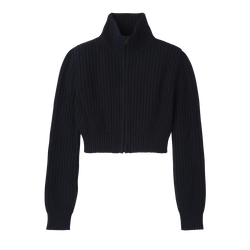 Zip collar short cardigan , Navy - Knit