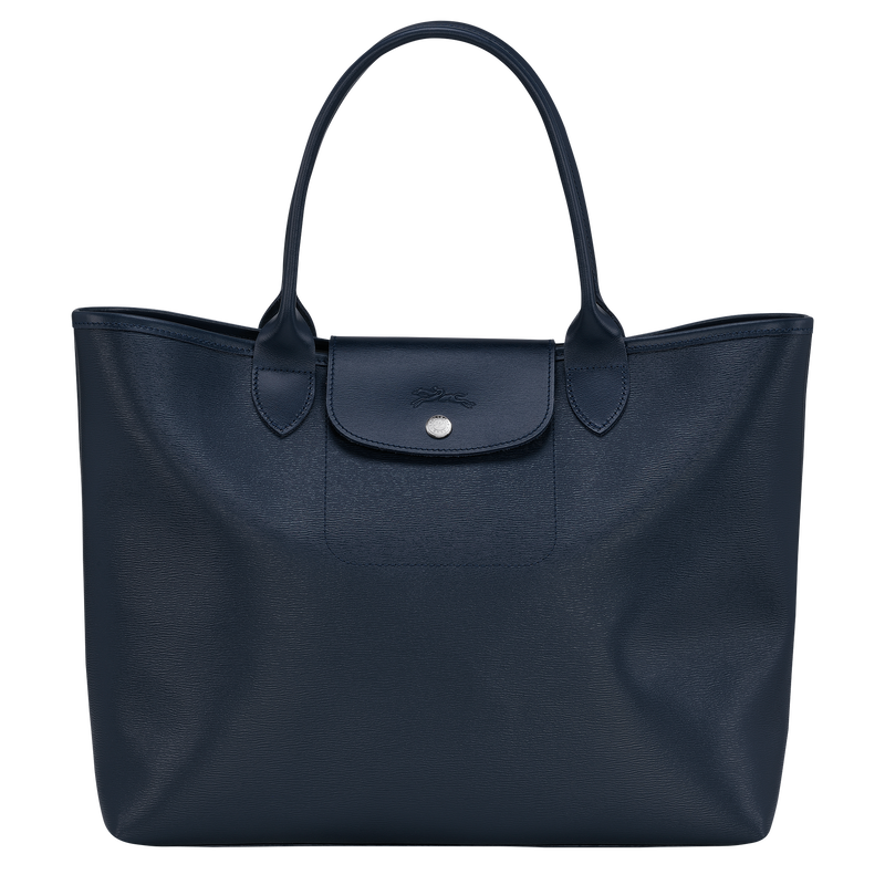 Longchamp Le Pliage Medium Coated Canvas Tote In Navy