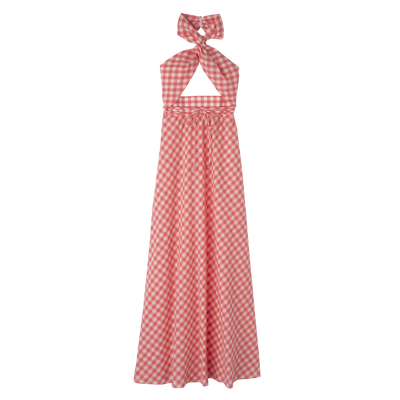 Lange jurk , Roze - Vichy jacquard