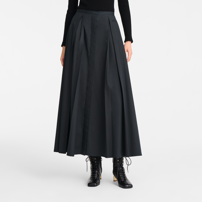 Falda midi , Popelina de algod&oacute;n - Negro  - Vista 4 de 5