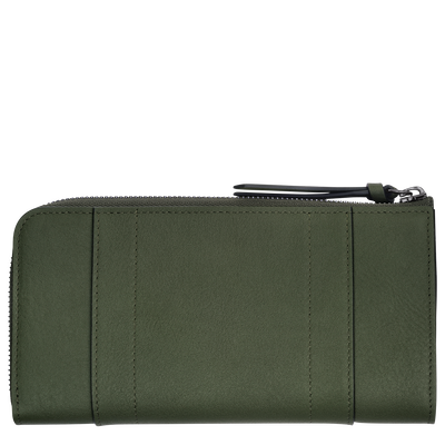 ロンシャン 3D ジップラウンドウォレット , カーキ - レザー
