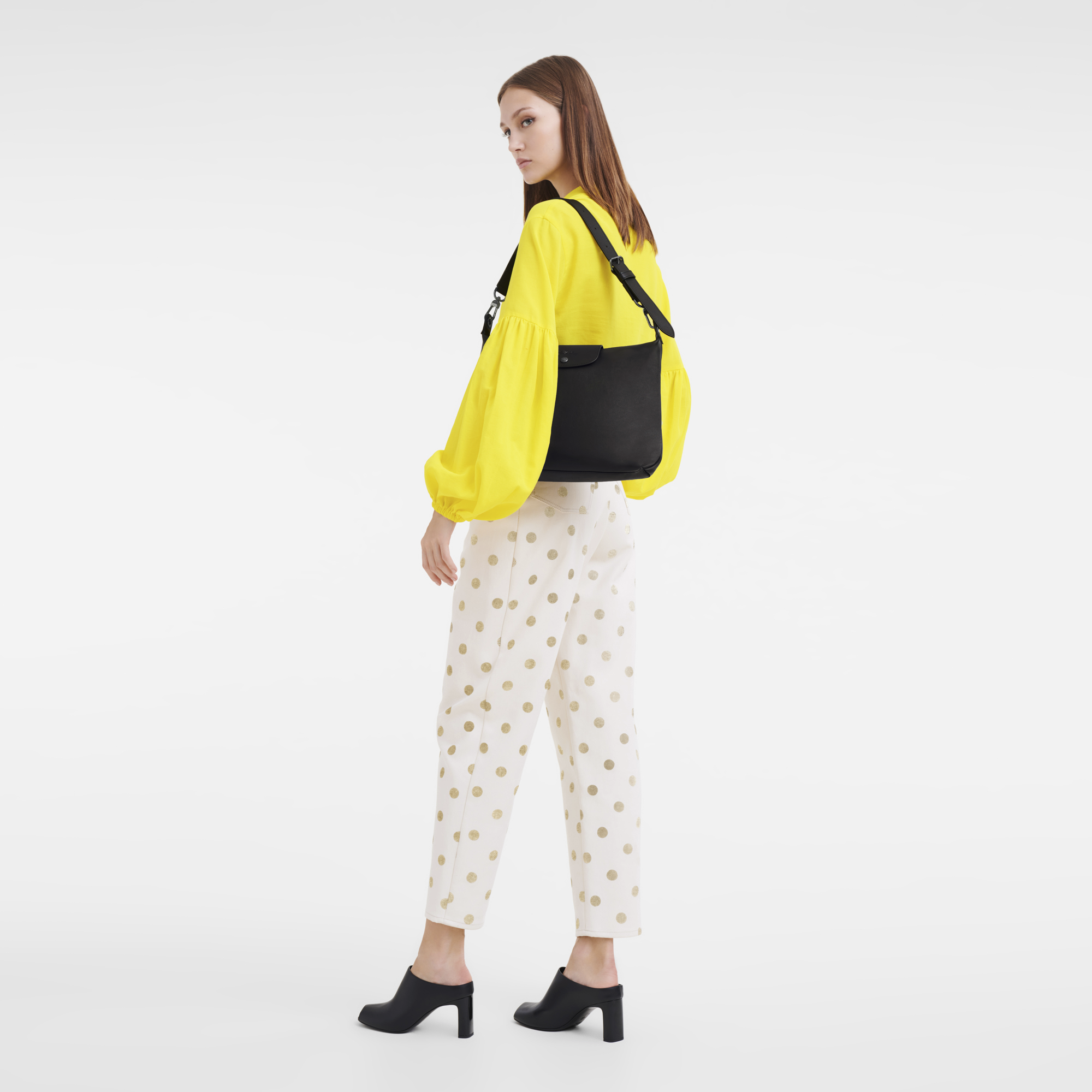 LONGCHAMP Le Pliage Crossbody Yellow Hobo Messenger Bag Side Pocket