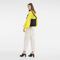 Le Pliage Xtra Schoudertas M , Zwart - Leder