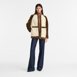 Coat , Olive/Ecru - Leather