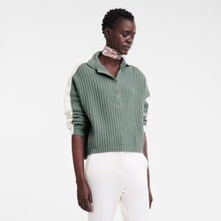 Polo collar jumper , Celadon - Knit