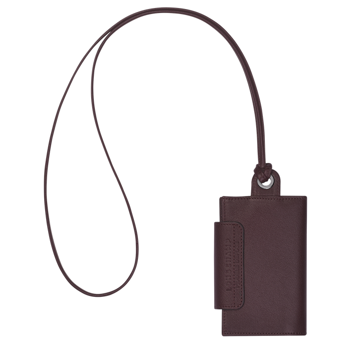 Le Pliage Cuir Card holder with necklace, Burgundy