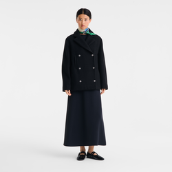 Pea coat , L&atilde; batida - Preto