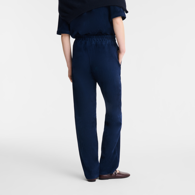 null Leather straight pants, Navy