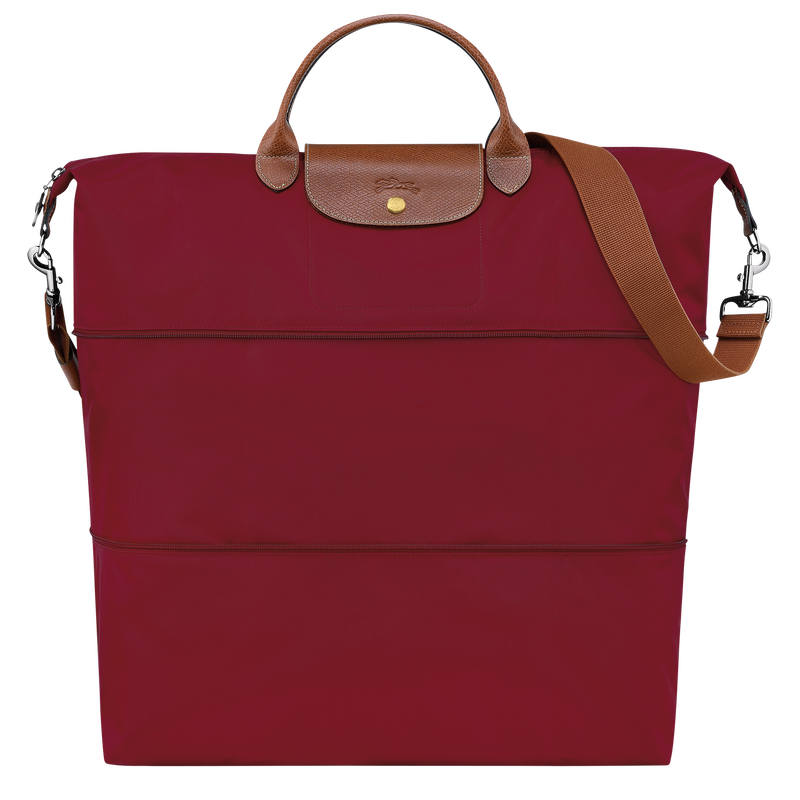 Longchamp Le Pliage Original Expandable Tote Travel Bag NWT Red Leather