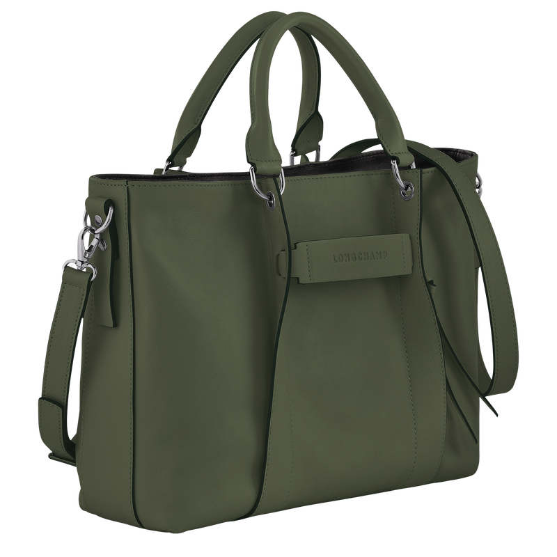 Sac &agrave; main L Longchamp 3D , Cuir - Kaki  - Vue 3 de 6