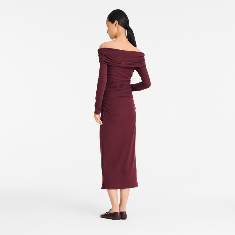 Long dress , Burgundy - Crepe jersey  - View 3 of  5
