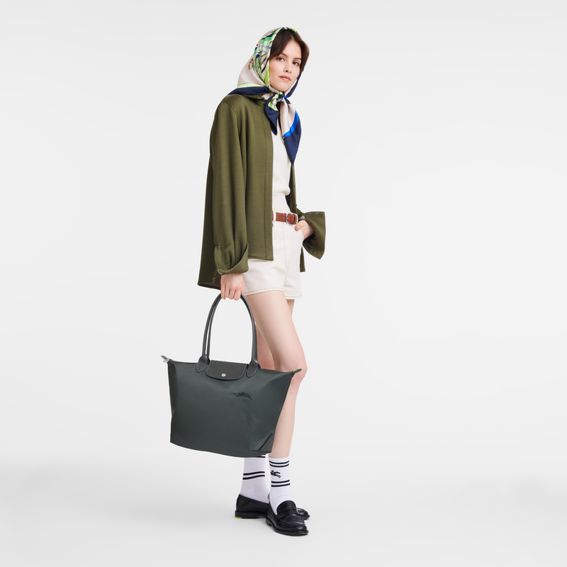Le Pliage Green L Tote bag , Graphite - Recycled canvas  - View 2 of  6