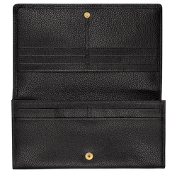 Le Foulonné Cartera continental grande , Cuero - Negro