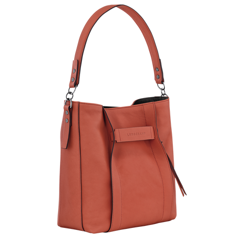 Sac porté épaule M Longchamp 3D , Cuir - Sienne - Vue 3 de 6