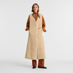 Long cardigan , Ecru - Faux fur