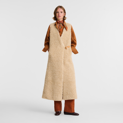 Langer Cardigan , Webpelz - Ecru