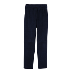 Leather straight pants , Navy - Leather