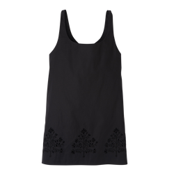 Dress , Black - Embroidered canvas
