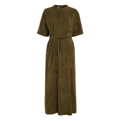 Vestido comprido em couro , Pele - Caqui