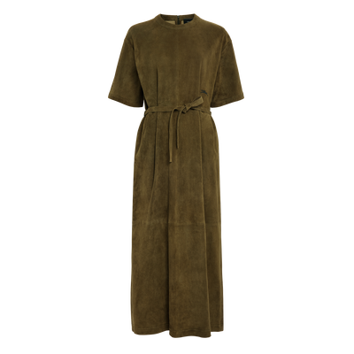 Leather long dress , Khaki - Leather