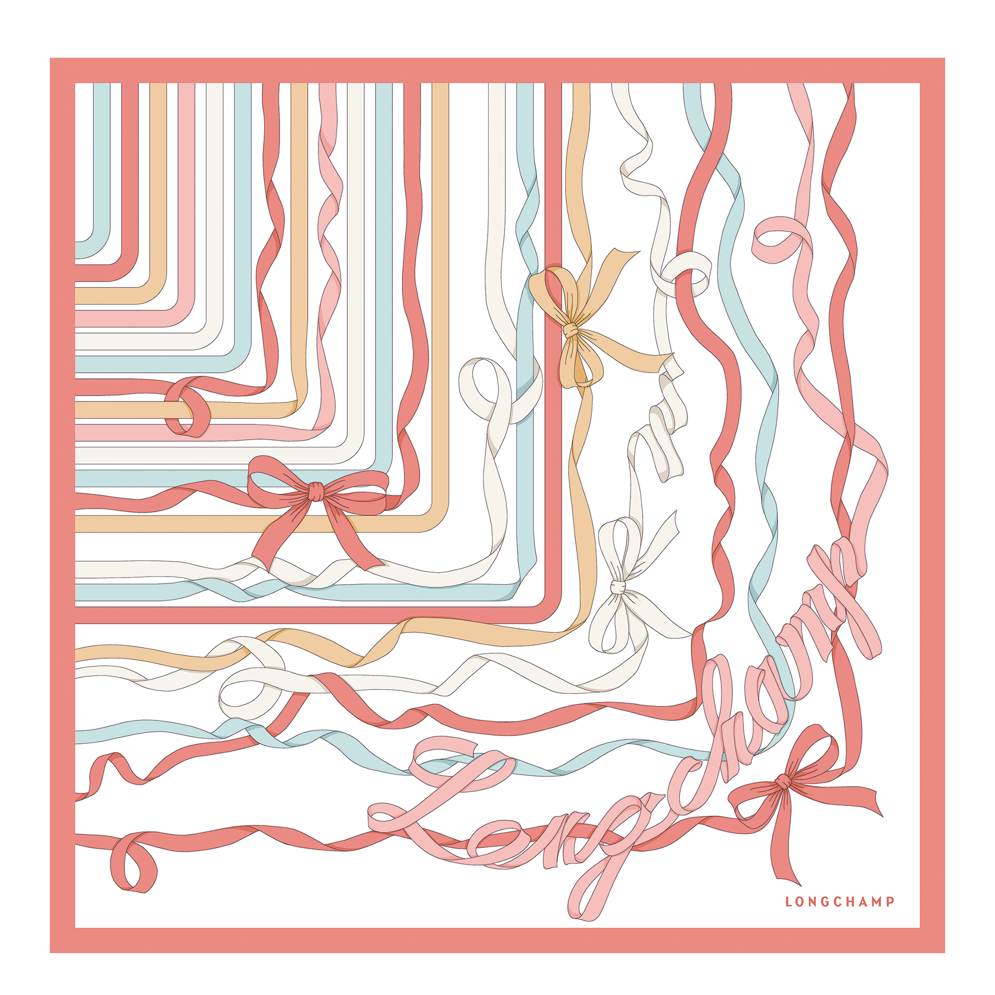 Rubans Longchamp Silk scarf 50, Cream