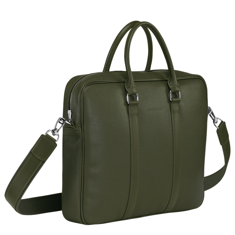 Le Foulonné S Briefcase , Khaki - Leather  - View 3 of 4