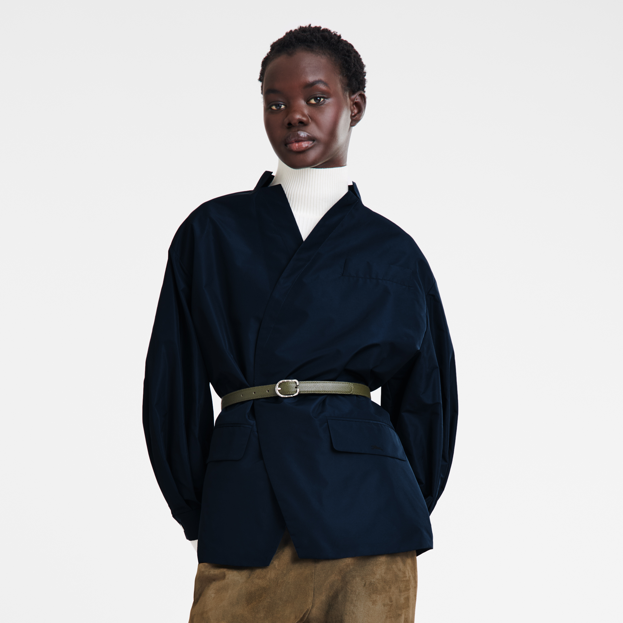 極美品】LONG CHAMP・ロンシャン・キモノジャケット・黒・L相当 極美品】LONG CHAMP・ロンシャン・キモノジャケット・黒・L相当