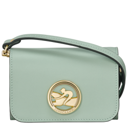 Box-Trot Coin purse with shoulder strap , Green-gray - Leather