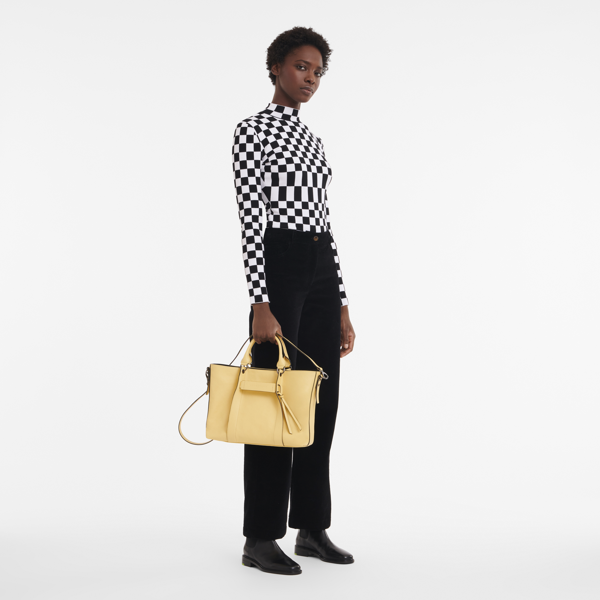 Longchamp 3D 手提包 M, 小麥白