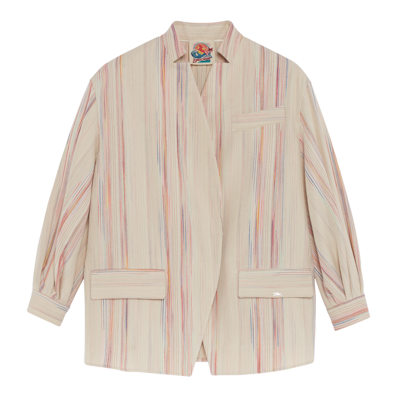 和服風格短身外套 , 彩虹色 - 提花條紋棉  - 查看 1 5