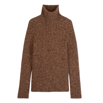 High neck sweater , Chocolate - Knit