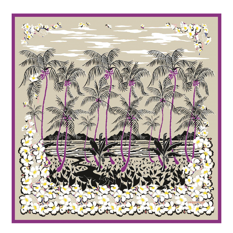 Carré de soie 90 Fleurs Hawaïennes , Soie - Violette  - Vue 1 de 2