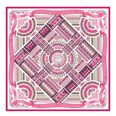 Longchamp Vegetable Garden Silk scarf 90, Pink