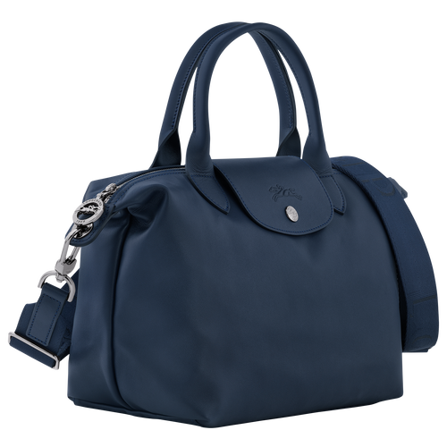 Longchamp Small 'Le Pliage Cuir' Leather Top Handle Tote in Navy Blue