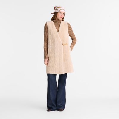 Ärmellose Jacke , Leder - Ecru