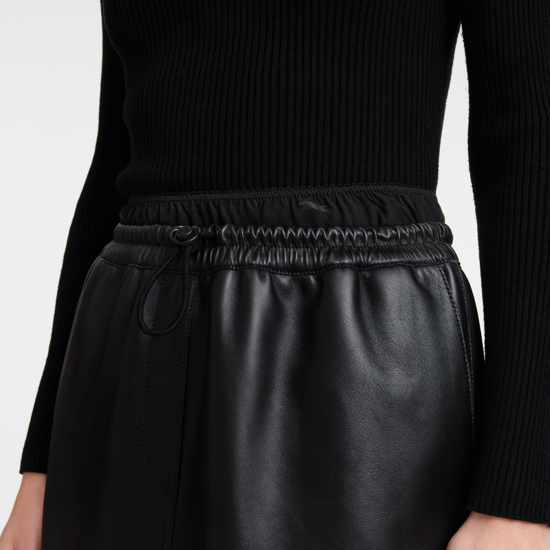 Jupe en cuir avec empiecement a la ceinture Cuir Noir Longchamp LU