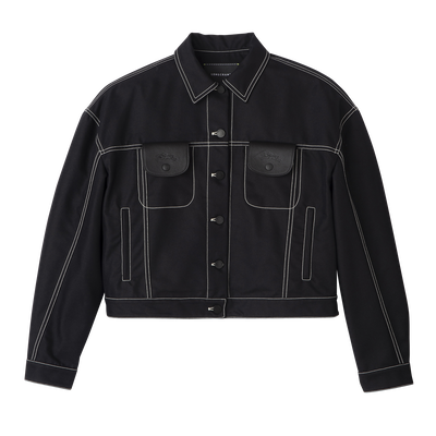 Topstitching short jacket , Black - Gabardine