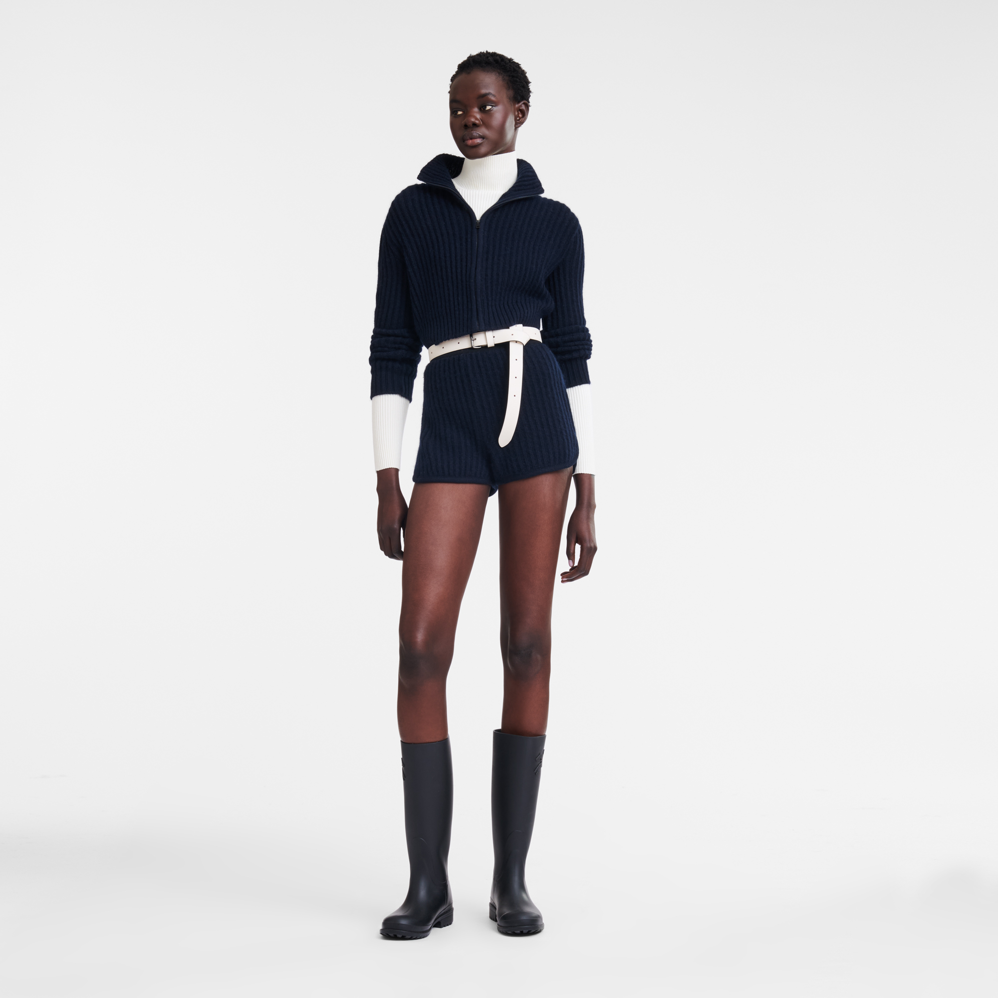 Zip collar short cardigan Navy - Knit 8 US | Longchamp US Zip collar short cardigan Navy - Knit 8 US | Longchamp US