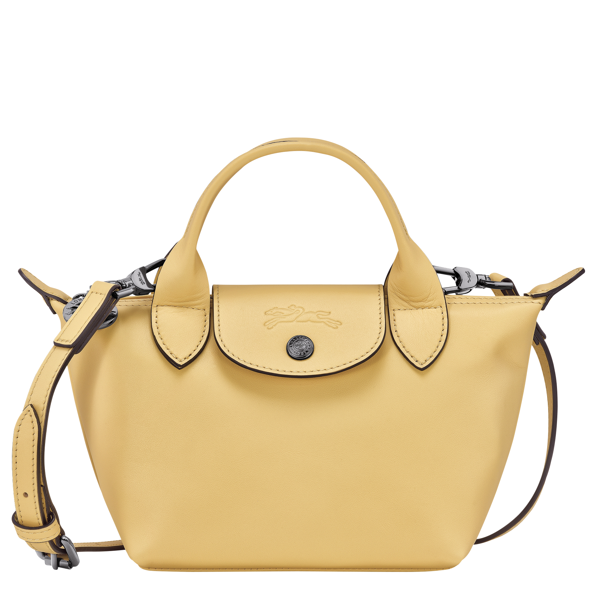 LONGCHAMP Le Pliage Cuir Top Handle Leather Satchel Tote Shoulder Bag Yellow