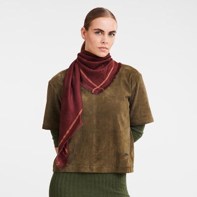 La Médaille Longchamp Shawl , Burgundy - Cotton blend