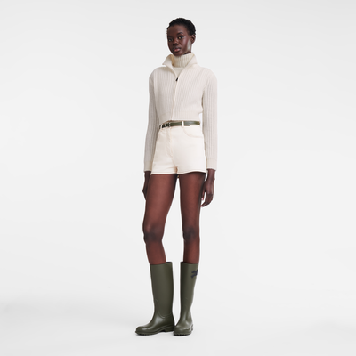 null Zip collar short cardigan, Ecru