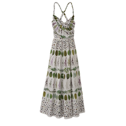Long dress , Green - Printed poplin