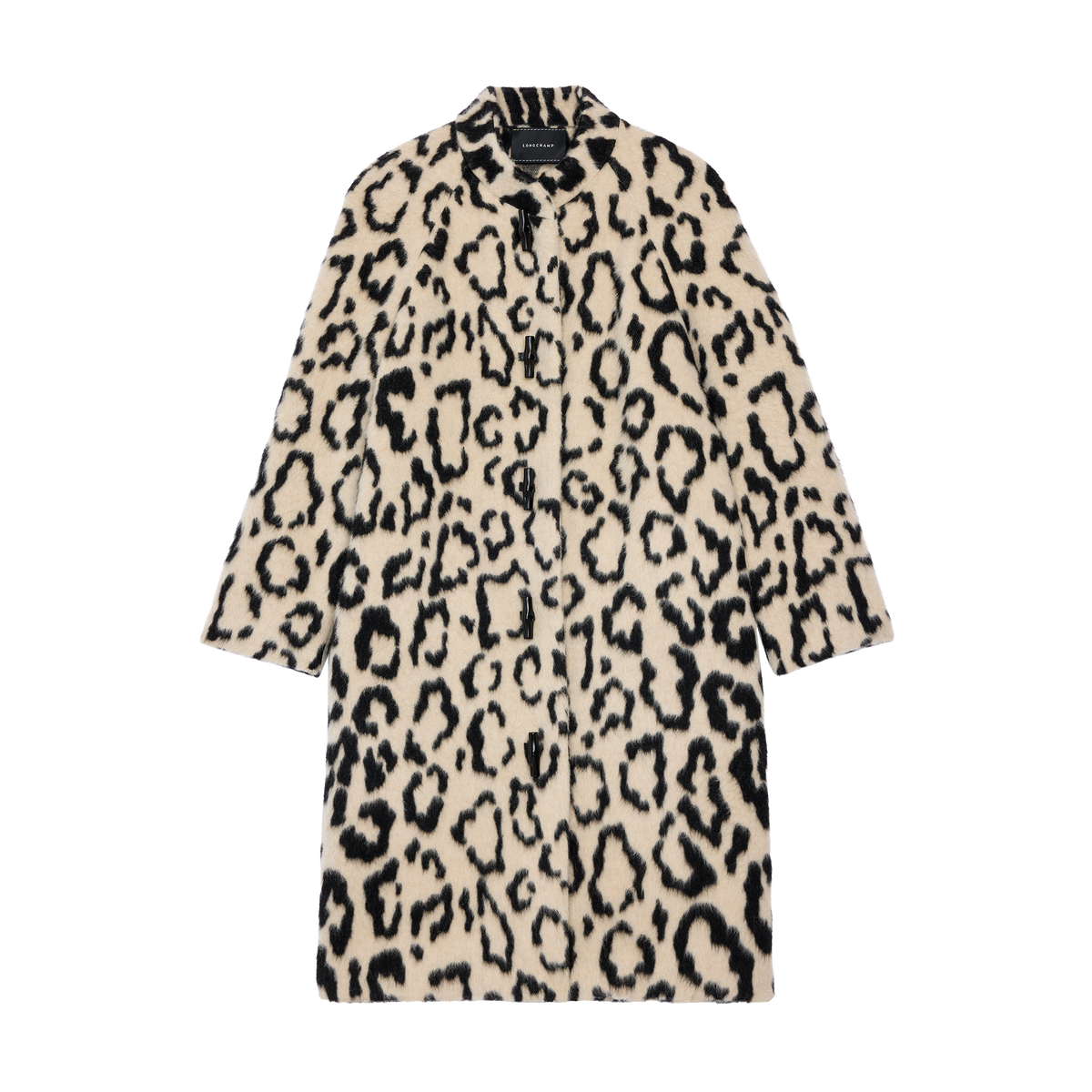 Женская куртка Longchamp Coat Jacquard alpaca, цвет: Чёрный / Бежевый
