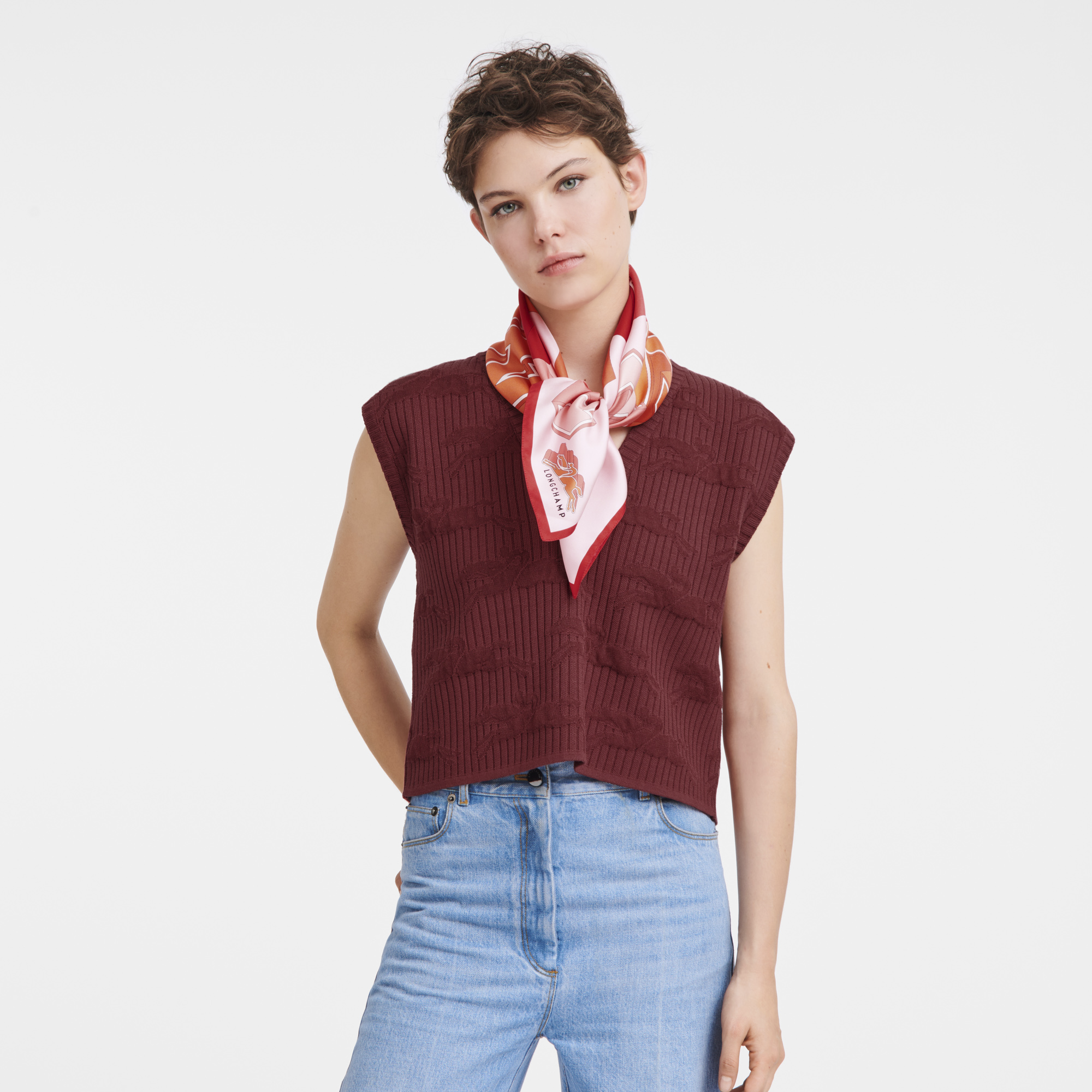 Longchamp University 絲質圍巾 70, 草莓色