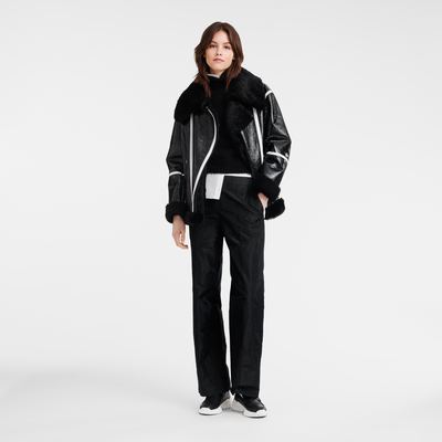 Blouson en cuir de mouton double face, Noir